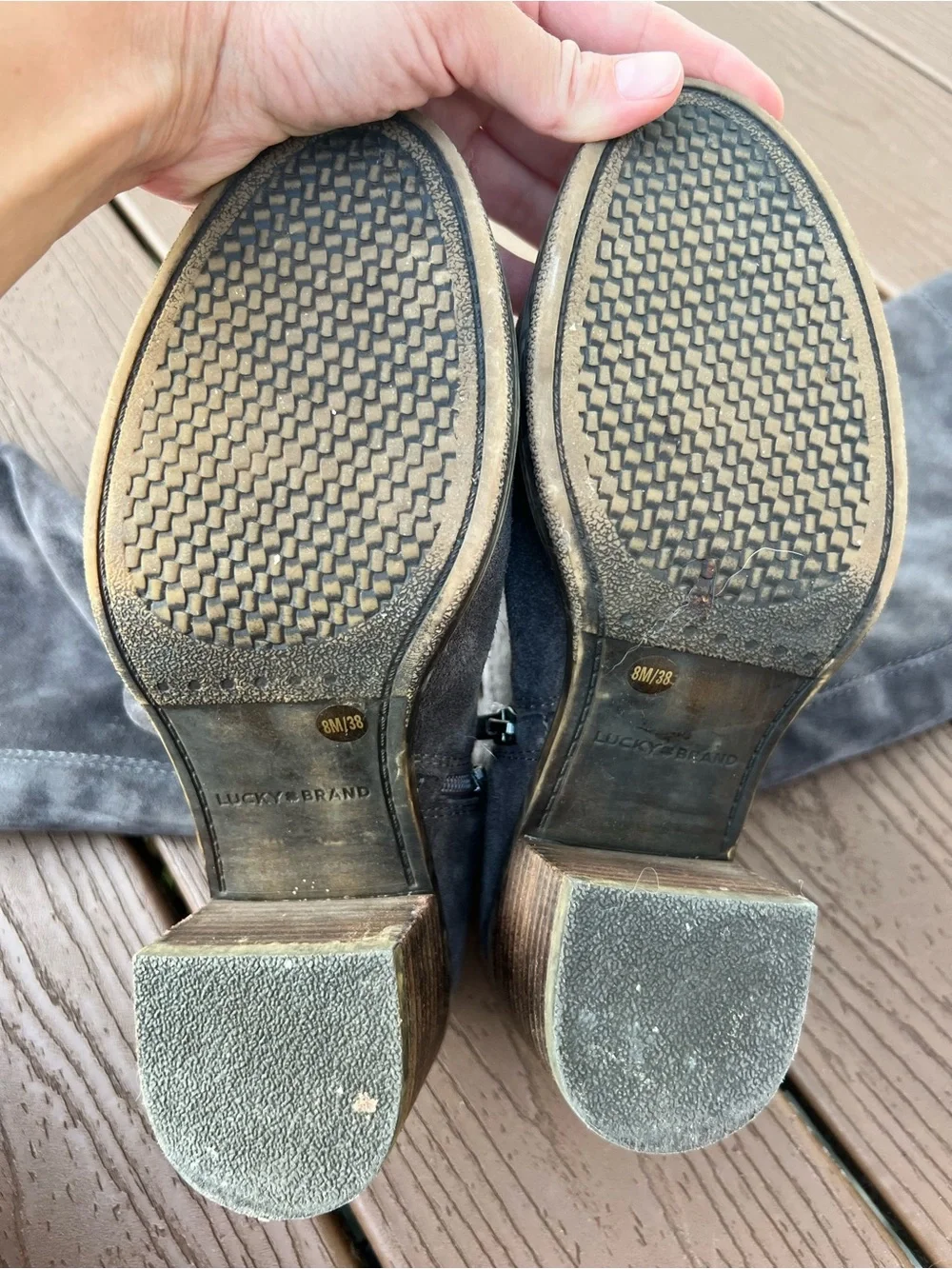 Lucky Brand Grey Suede Over-the-Knee Block Heel Boots